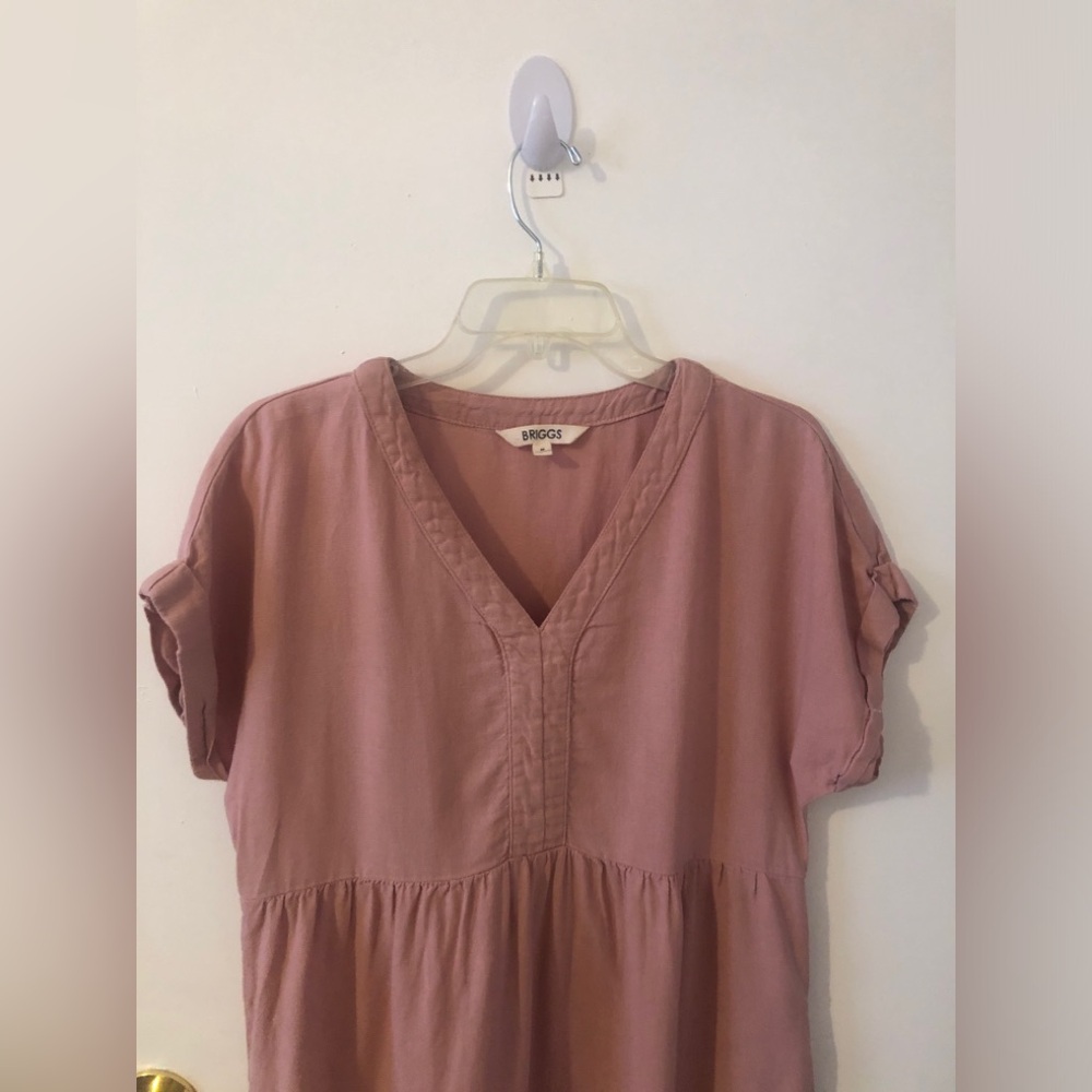 Briggs Dress Womens Size M Pastel Pink Rose Linen Blend Cottagecore Casual - Picture 3 of 11